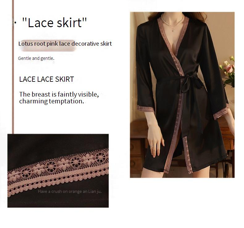 Pyjama en soie glacée pour femme, peignoir à manches longues, en dentelle de soie, vêtements de maison_voghion.com
