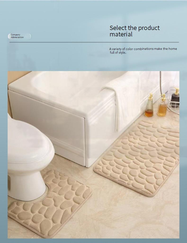 Pebble-Pattern Bathroom Mat Set - U-Shaped Toilet Rug With 3-Piece Non-Slip Coral Fleece Mats (Fast Absorbing Easy Clean Waterproof 24"X16")_voghion.com