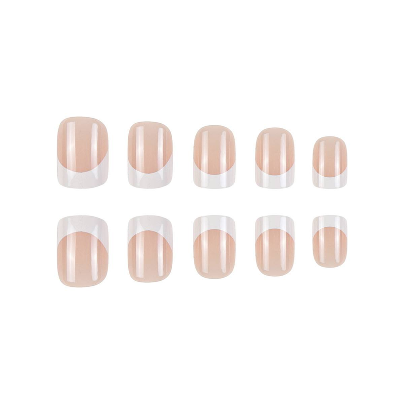 Short Square French Press-On Nails - Natural Nude & Classic White Tips - Reusable Fake Nails With Glue & Sticker Kits_voghion.com