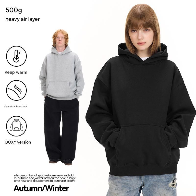 UNF 500G Heavyweight Warm Air Layer Pullover Solid Color Sweatshirt Plus Velvet Thickened Hooded Sweatshirt For Men And Women Autumn And Winter_voghion.com