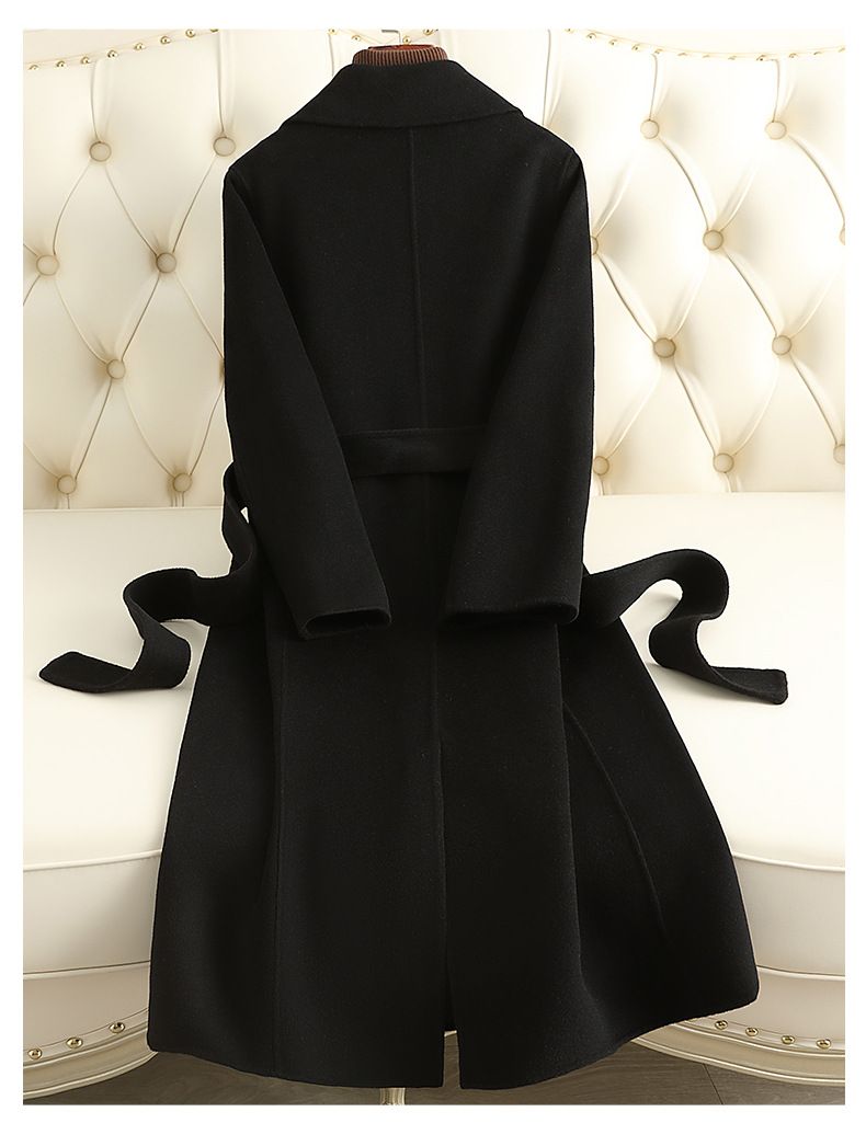Elegant Double-Faced Wool Coat For Women – Slim Fit Long Trench Coat In Brick Red, Green, Black, Camel & Red_voghion.com