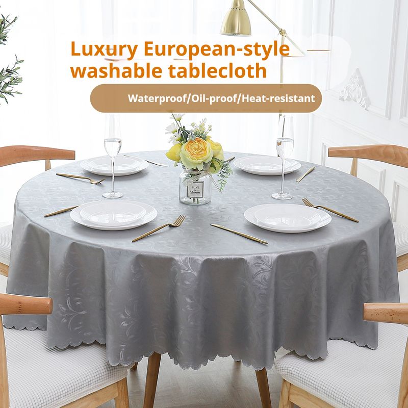Tovaglia in poliestere di alta qualità, rotonda/rettangolare, impermeabile e resistente al calore, design moderno e minimalista con ricami floreali._voghion.com