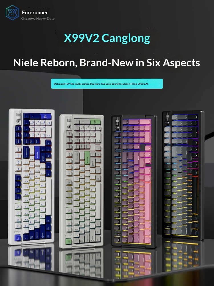 Vanguard X99v2 Custom Mechanical Keyboard - Wireless Bluetooth Tri-Mode RGB Backlit, PBT Side-Lit Keycaps, 8000mAh Battery, Hot-Swappable Switches_voghion.com