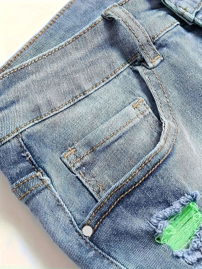 Men's Distressed Denim Shorts – Light Blue, Relaxed Fit, Mid-Thigh Length (Sizes 30-40, Washed & Stretchable)_voghion.com