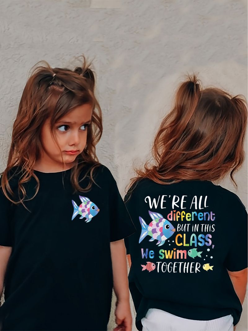 Meisjes T-shirt met ronde hals en korte mouwen, bedrukt met patronen op de voor- en achterkant, geschikt als casual zomerkleding voor kinderen_voghion.com