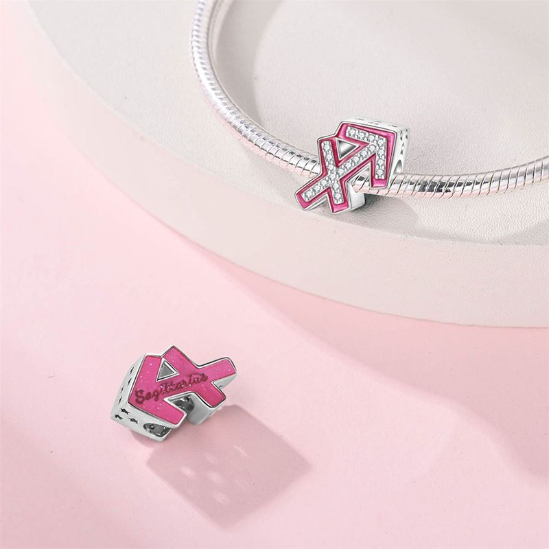 Damenschmuck, süße rosa Perlen mit zwölf Sternbildern, dekorative Perlen, DIY-Schmuckzubehör, Armband, weißes Kupfer, versilbert_voghion.com