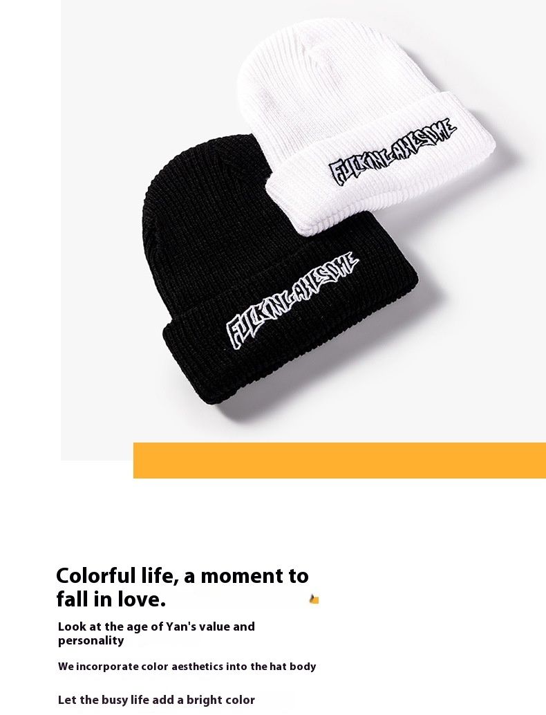 Korean Version Letter Embroidered Knitted Hat For Autumn And Winter Men's And Women's Warm And Cold Woolen Hat_voghion.com