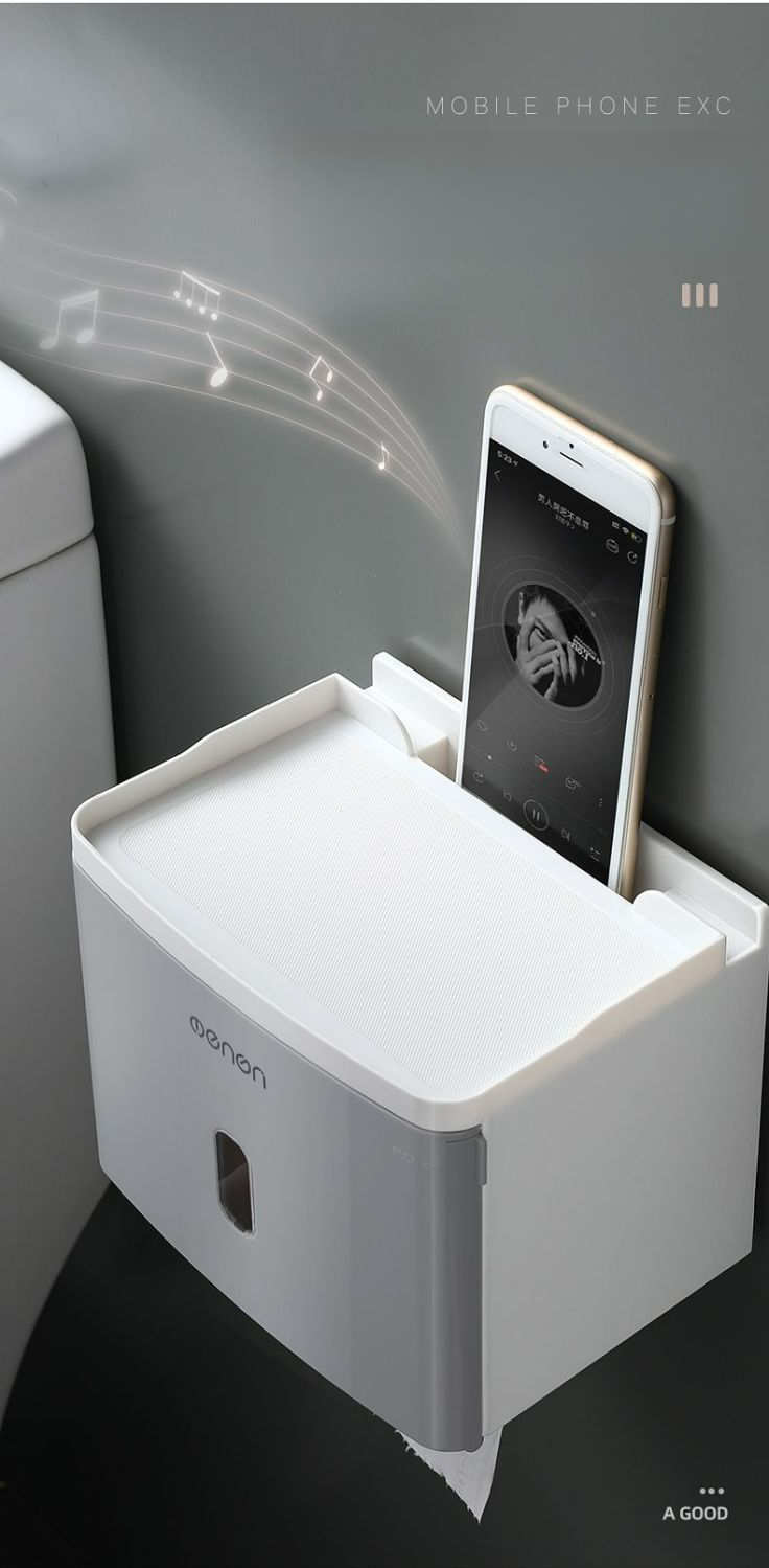 Bathroom Wall-Mounted Waterproof No-Drill Tissue Box Toilet Paper Roll Holder Storage Rack_voghion.com
