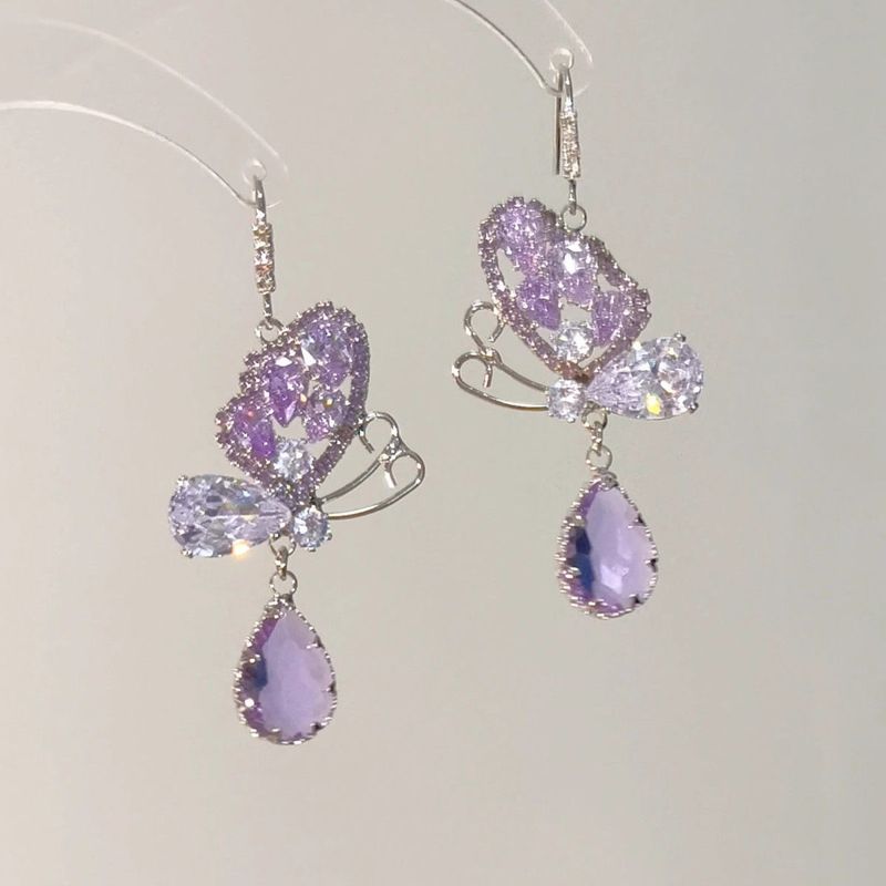 Orecchini a farfalla in zircone viola, stile esclusivo, regalo per la festa degli appuntamenti Qixi, design di nicchia per la fidanzata_voghion.com