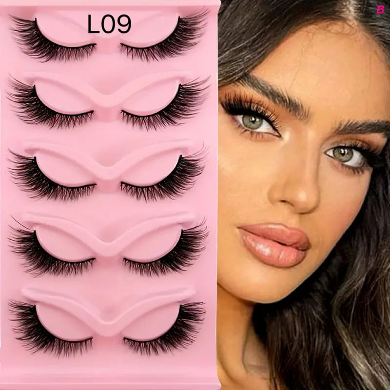 5-Pairs Hard Band False Eyelashes - Winged & Voluminous (Lengthened Outer Corners, Dramatic Cat Eye Effect)_voghion.com