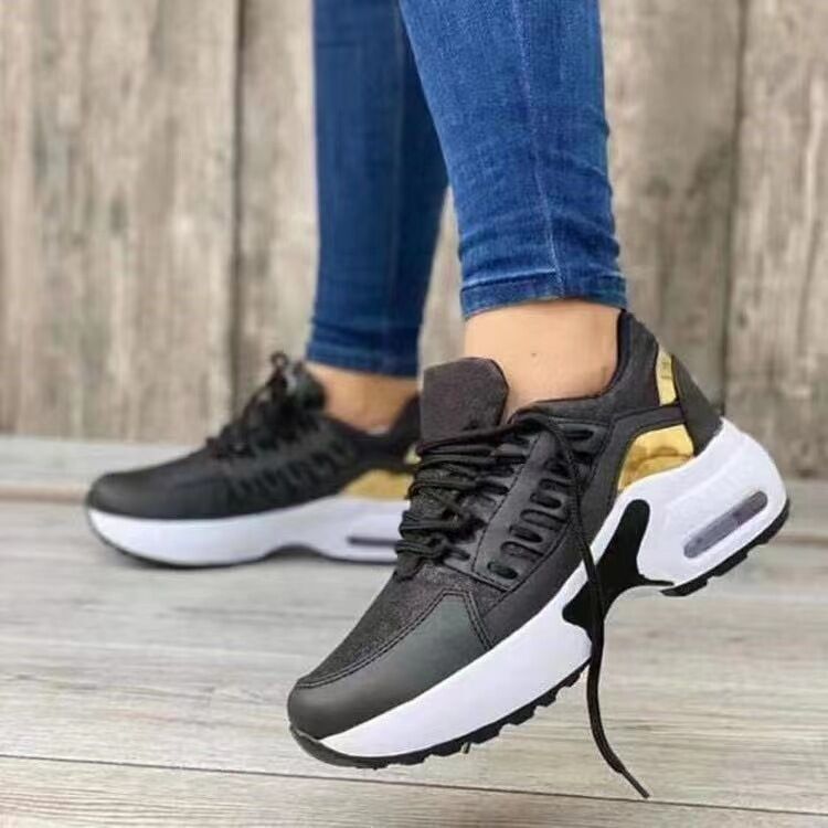 Lässige Sportschuhe für Damen, fliegender, gewebter Keilabsatz, runder Kopf, Schnürung, Mesh, atmungsaktive Damenschuhe_voghion.com