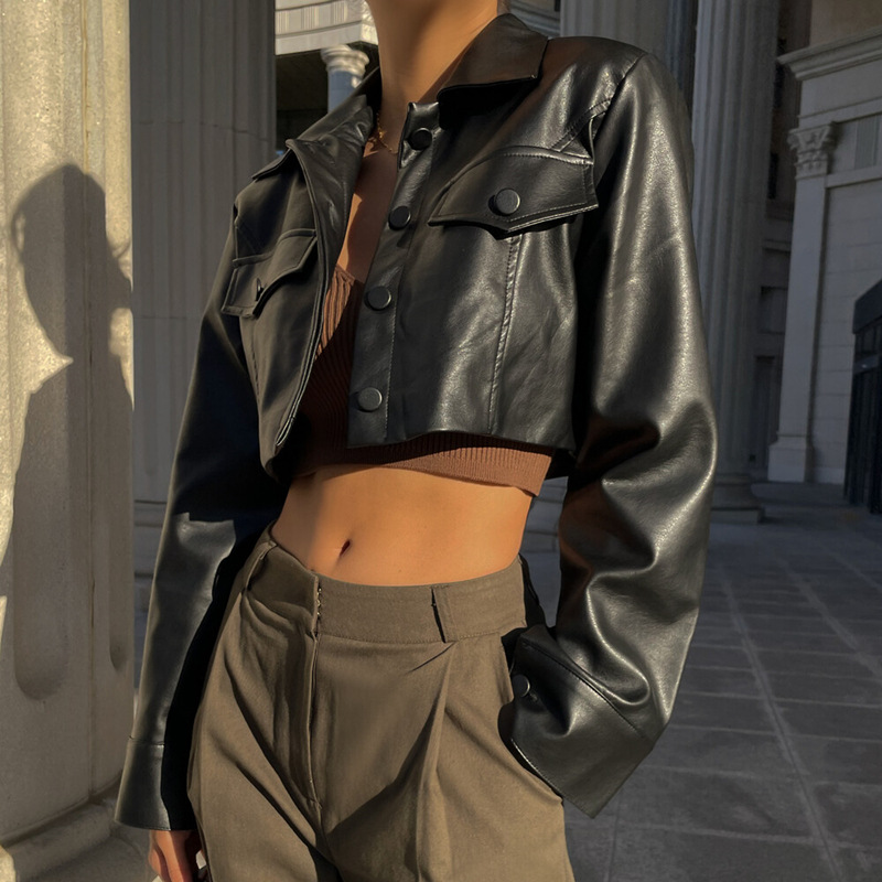 Dametøj overtøj populært dametøj sexet navlebar hot girl motorcykel slid enkeltradet jakke_voghion.com