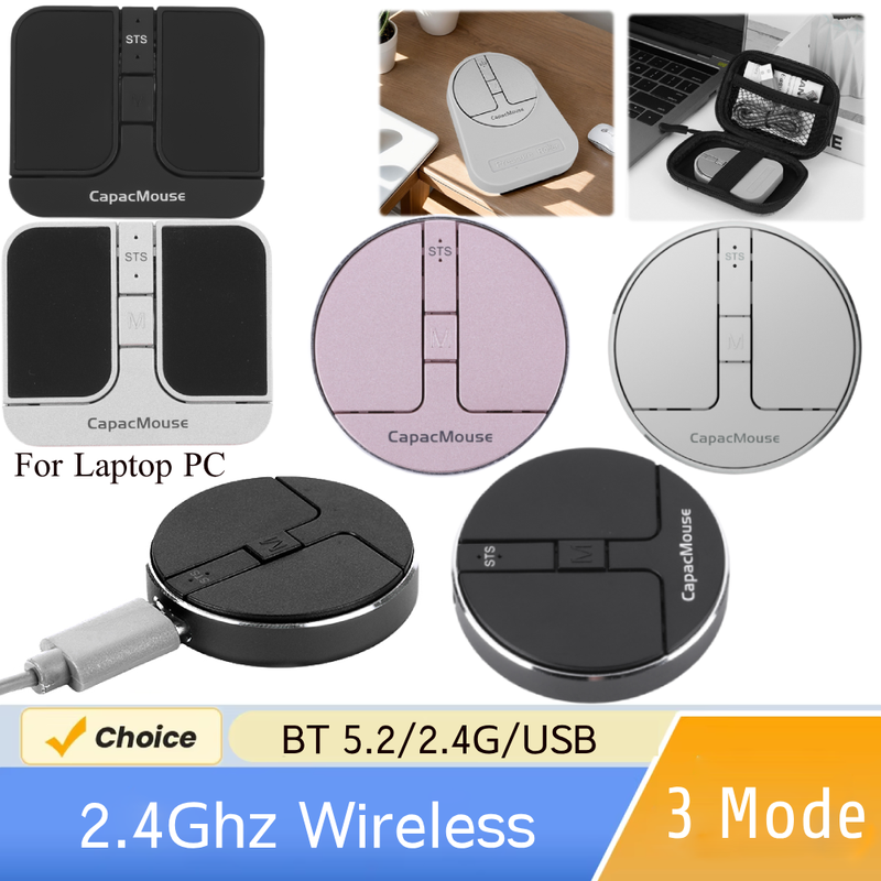 Druck-Scroll-Tri-Mode-Apacitive-Maus 2,4G Dual Bluetooth Wireless Wired Mute Receiver mit Aufbewahrungstasche für Laptop_voghion.com