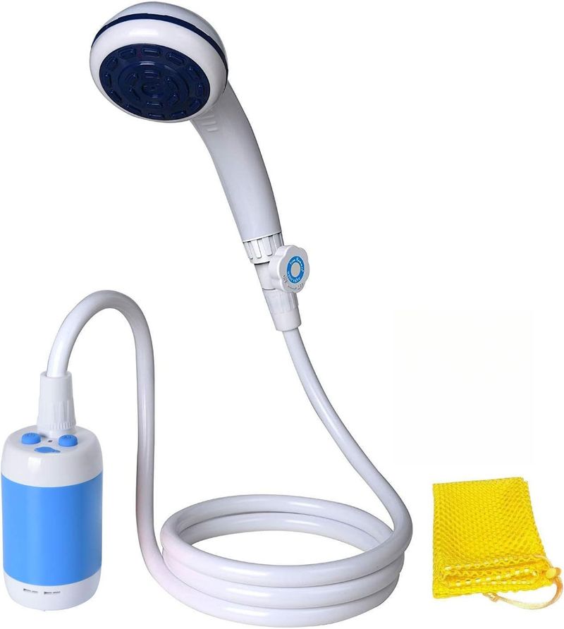 Portable Shower Electric Shower Camping Shower Built-in 4800mAH Rechargeable Battery And With Shower Head Shut OFF Valve_voghion.com