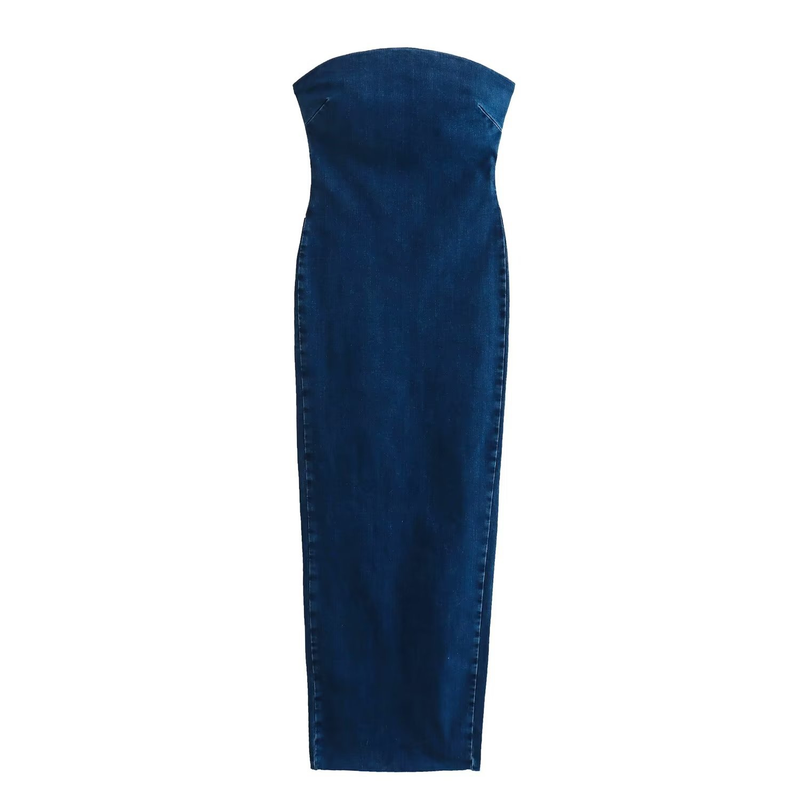 novo estilo de vestido jeans com zíper traseiro e envolto no peito para mulheres_voghion.com
