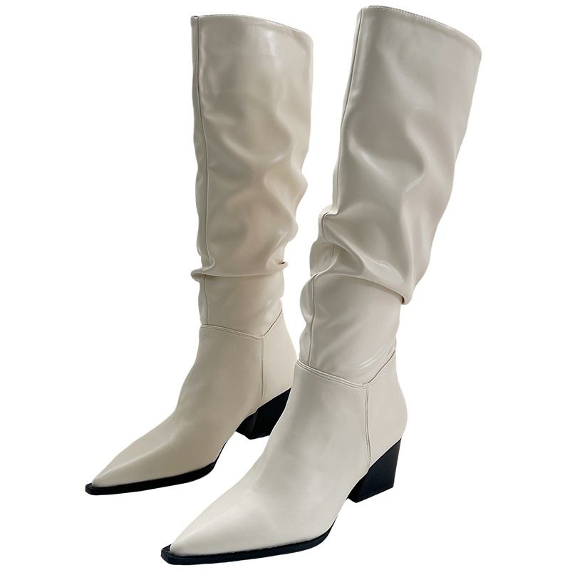 2023 Autumn Pointed Toe Chunky For Women Wrinkled Slip-On Riding High Heel Over-the-Knee Long Boots_voghion.com