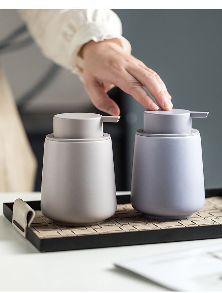 340ml Ceramic Foam Dispenser Bottle – Hand Soap & Shampoo Foamer Pump – Matte Oatmeal & Lavender – Eco-Friendly Gift For Home & Spa_voghion.com