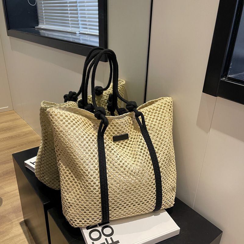 Elegante borsa da donna in paglia intrecciata, borsa da spiaggia per le vacanze, casual, shopper, tote, con manico superiore, alla moda, sottobraccio, a tracolla_voghion.com