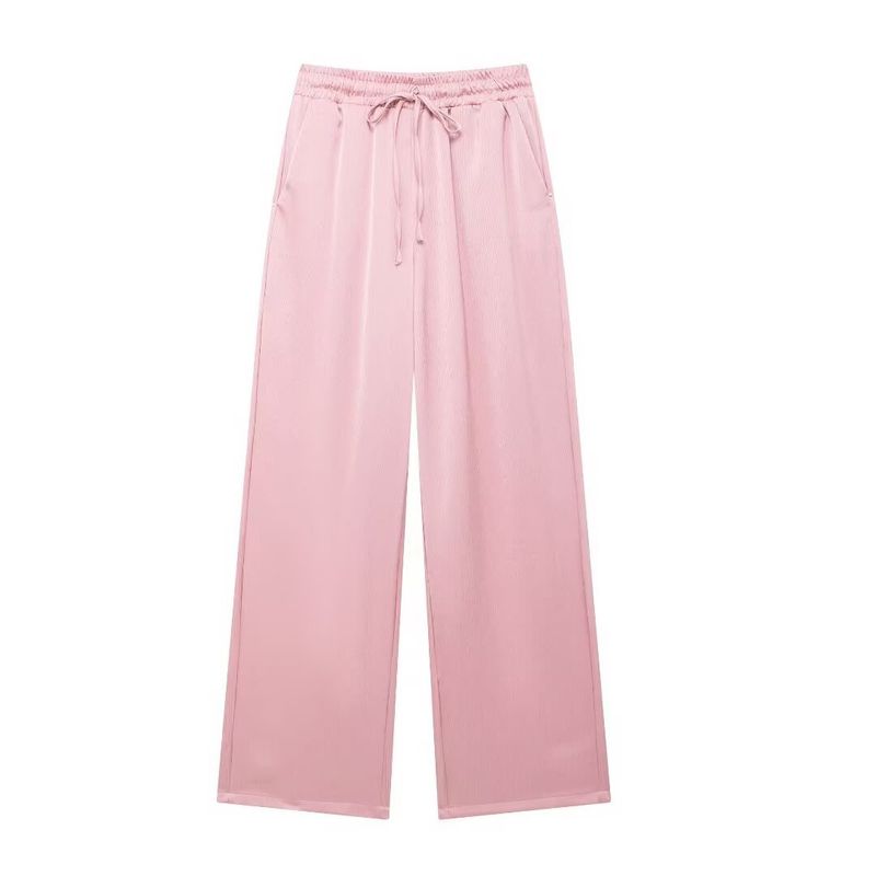 Roupas femininas estilo de rua com efeito amassado, blazer trespassado, calças com efeito amassado_voghion.com
