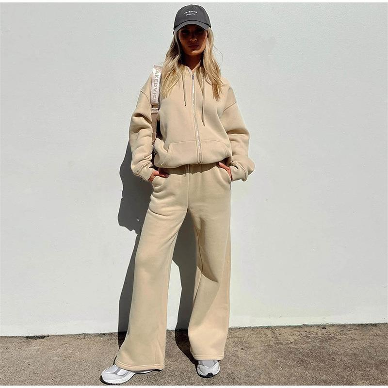 Trainingsanzug Zweiteiler Damen Einfarbig Lose Kapuzensport Jogginghose Weibliches Outfit 2025 Herbst_voghion.com
