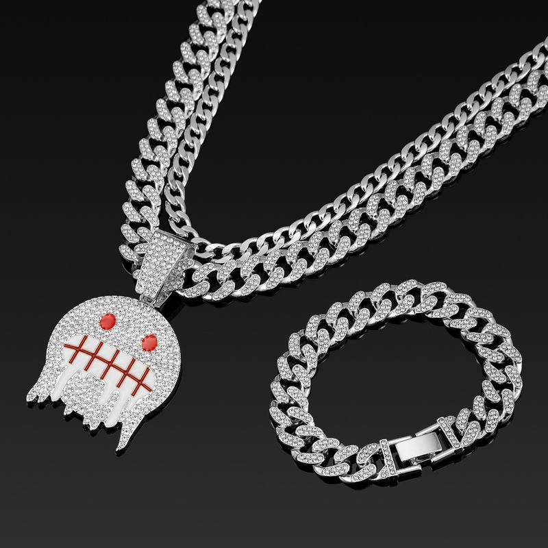 Collana con ciondolo a forma di volto di fantasma, in lega con diamanti, bracciale cubano, catena NK, prezzo di vendita_voghion.com