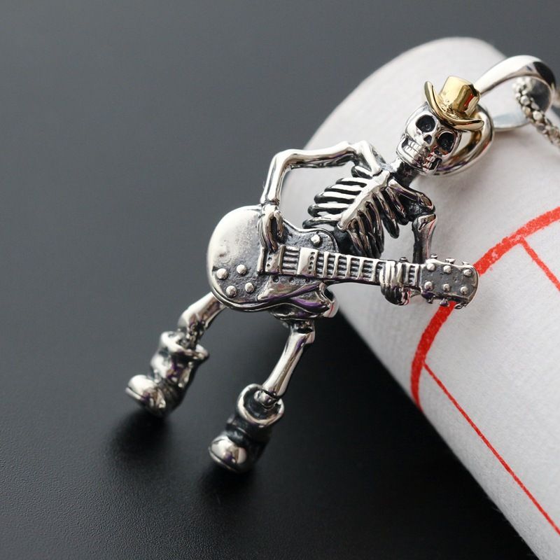 Nowy trend w modzie, gorąca wyprzedaż naszyjnik z wisiorkiem w kształcie czaszki na gitarze_voghion.com