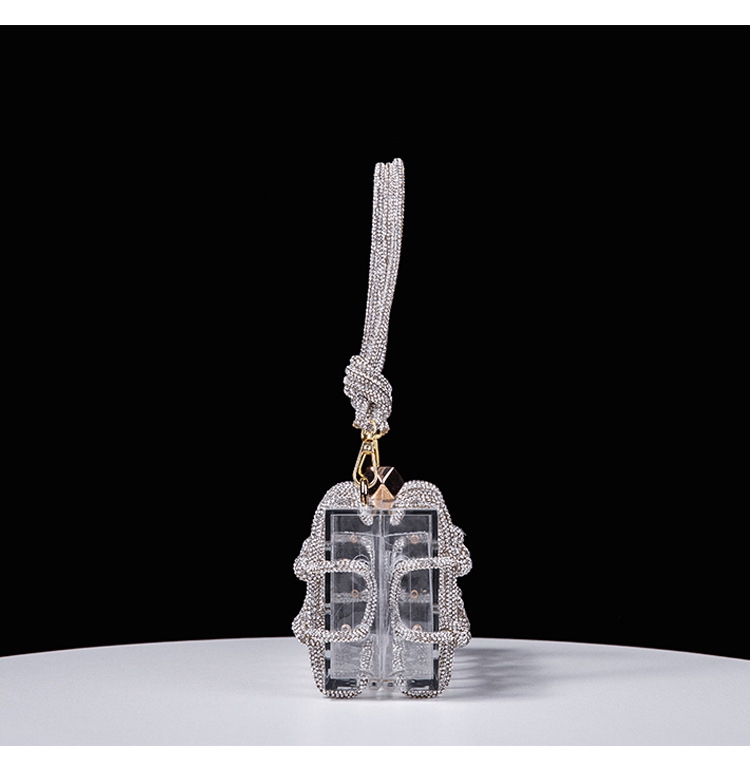 Original Design Diamond Clear Acryl Box Damen Bankett handgewebte Unterarm-Clutch mit Strasssteinen_voghion.com