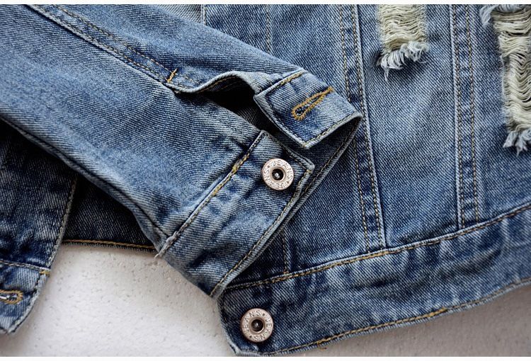 Dametøj Denimjakke Kort Slim Fit Trendy Alsidig Trekvartærmet Forårs- og efterårsdenimjakke Langærmet Top_voghion.com
