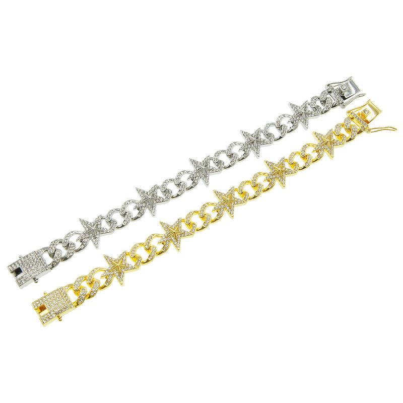 Bracciale da uomo alla moda con catena cubana a forma di stella 3D con diamanti, stile street cool_voghion.com