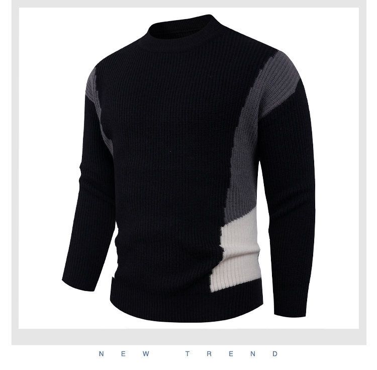 Pull minimaliste à blocs de couleurs – Pull en tricot coupe décontractée pour homme (beige/noir/kaki, M-4XL)_voghion.com