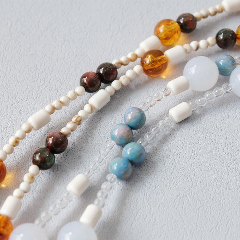 Gioielli con perline acriliche, bracciale con perline iridescenti, accessori, tracolla, tracolla per telefono, borsa in resina, catena_voghion.com