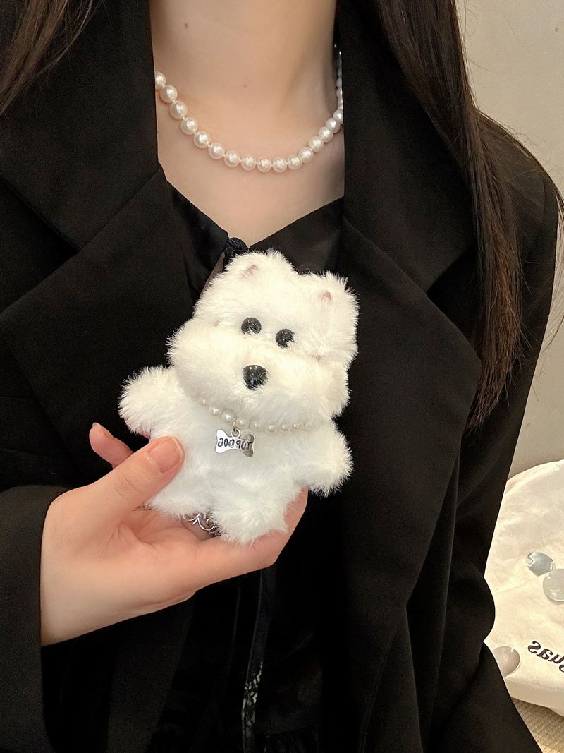 Ciondolo per borsa scolastica con simpatico cucciolo di peluche West Highland, creativo, collana, ciondolo per bambola con chiave per cane_voghion.com