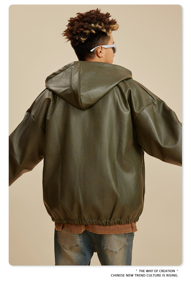 Męska kurtka skórzana w stylu retro o dużej sylwetce Kurtka typu Loose Tide_voghion.com