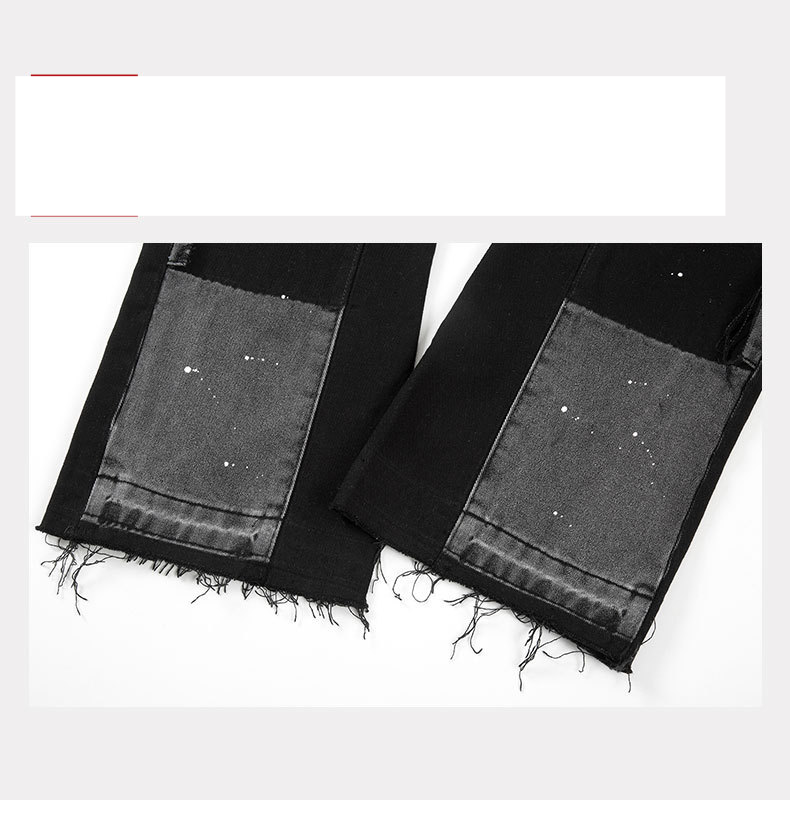 Herreklær Handlegatevasket slitt patchwork tømmerhoggerjeans for menn Retro motetrend blekkspruttrykk vide benbukser_voghion.com