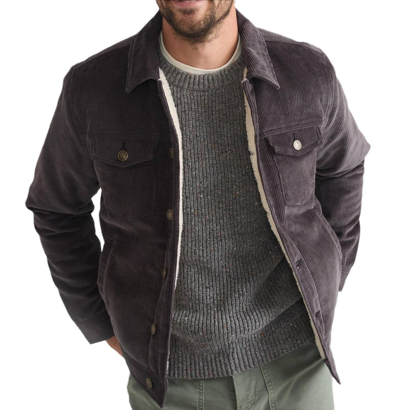 Ropa para hombre Otoño e invierno nueva chaqueta exterior de pana con solapa de manga larga y terciopelo para hombre_voghion.com
