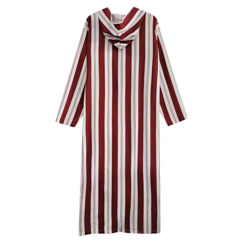 Męska odzież w paski w kolorze dopasowanym do długiego szlafroka z kapturem w stylu etnicznym Kebaya_voghion.com