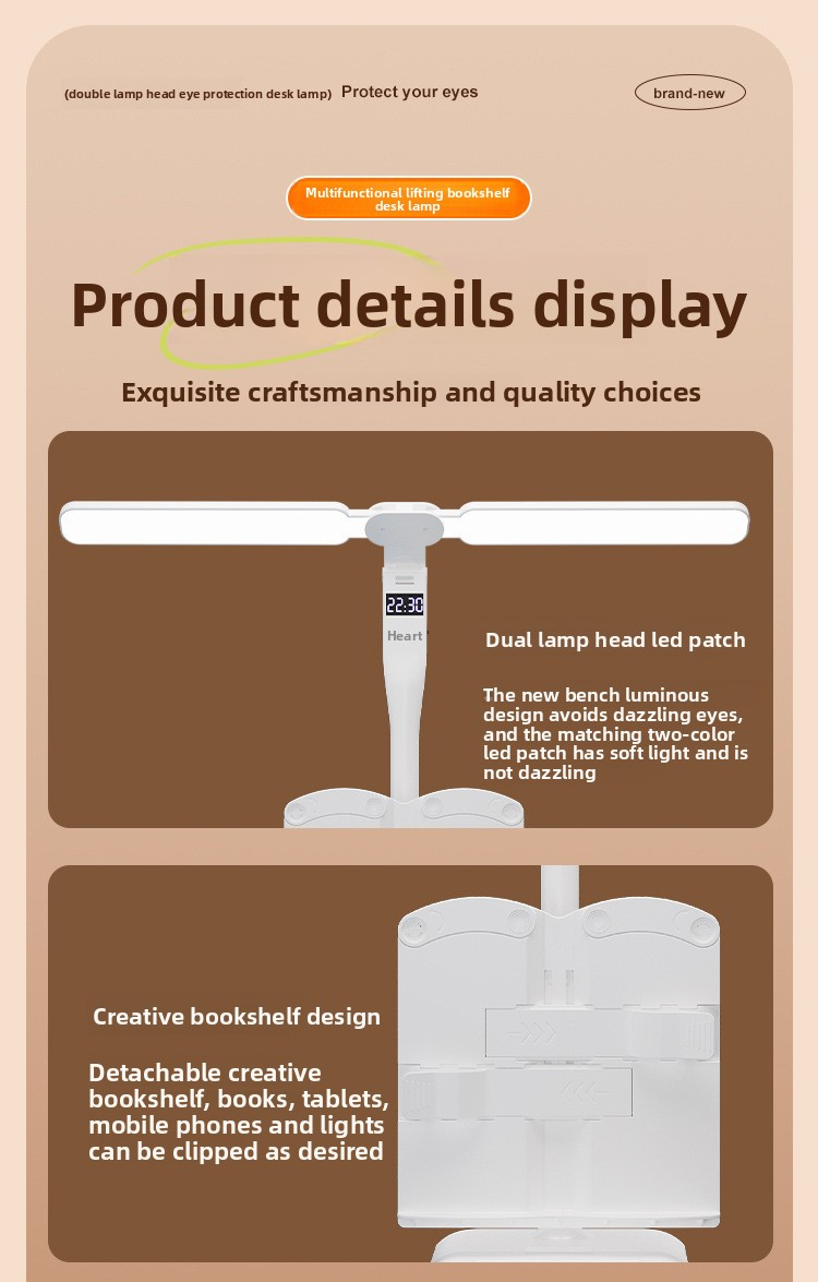 Lampada da studio a LED con supporto per libri e correzione posturale, illuminazione di livello AA, controllo touch, CRI 80-89, certificazione CE (modello 903A)_voghion.com