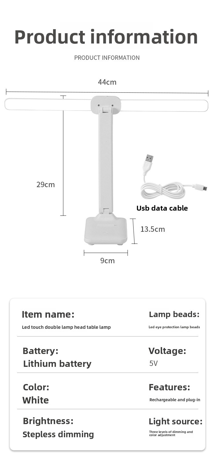 Faltbare LED-Schreibtischlampe mit USB-Aufladung, 360° verstellbarem Doppelkopf, Touch-Steuerung und Augenschutz, Helligkeit der Klasse AA, 90+ CRI, EU-CE-zertifiziert_voghion.com