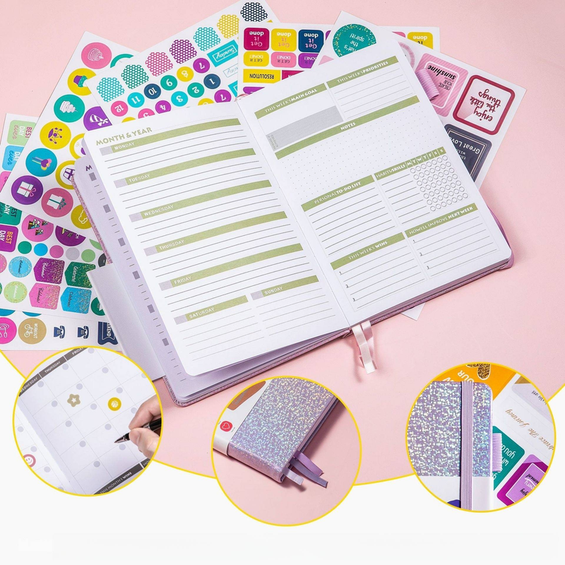 A5 Dot Grid Planner Notebook With Elastic Band – Undated Weekly Planner For Productivity, Goal Setting & Organization_voghion.com