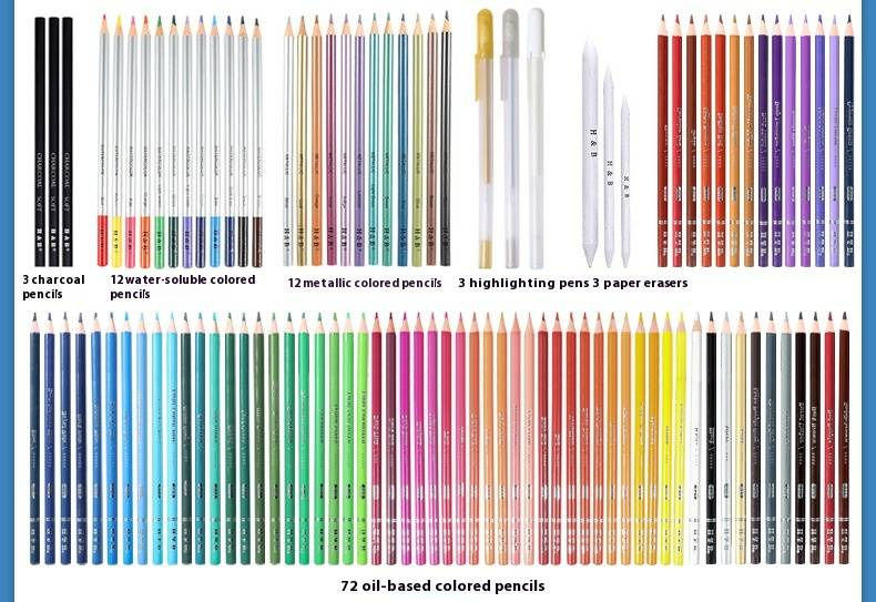 H&B 142-Piece Oil-Based Colored Pencils Set With Sketchbook & Coloring Book – Premium Art Supplies For Artists & Students_voghion.com