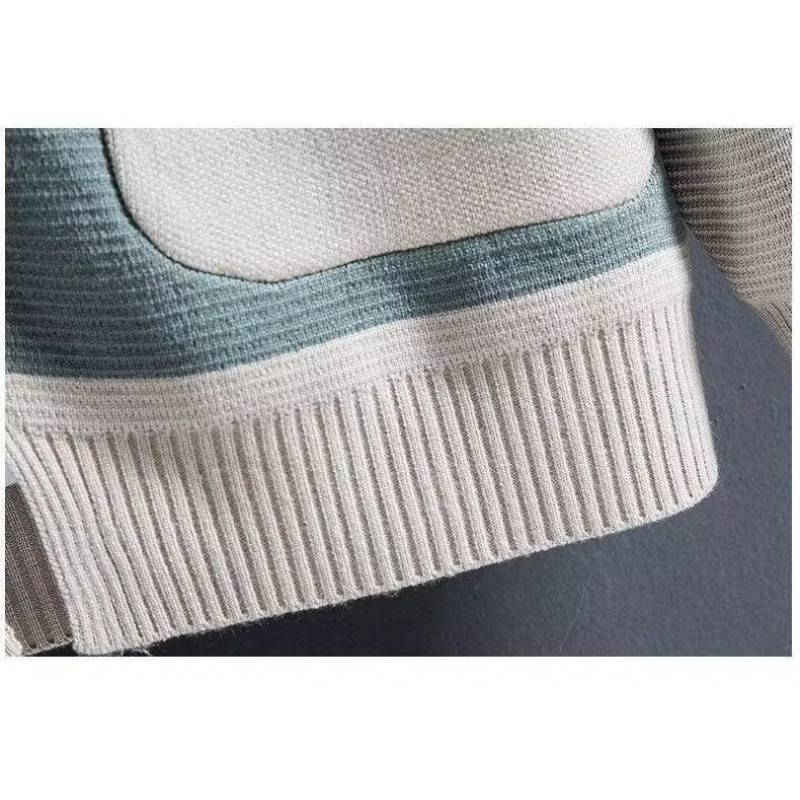 Cardigan en maille slim color-block pour homme | Pull léger (M-3XL, noir et beige)_voghion.com