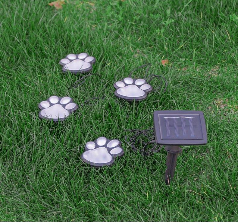 Lampy ogrodowe LED zasilane energią słoneczną w kształcie psich łap, 4 sztuki wodoodpornej dekoracji trawnika, oświetlenie ścieżek na patio, podwórka, chodnika_voghion.com