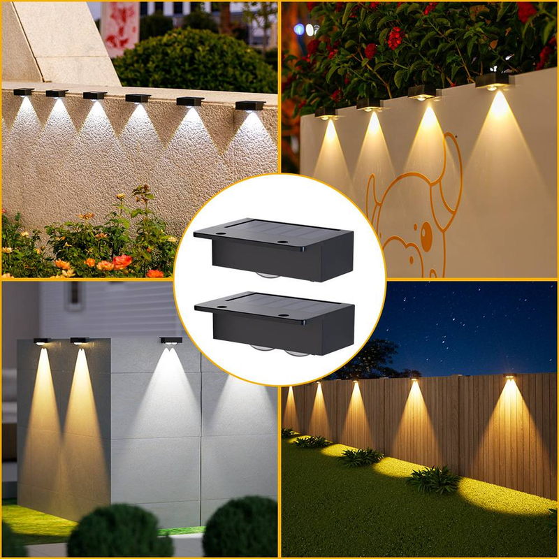 Solar-Stufenleuchten für den Außenbereich, Wandleuchten mit automatischer Ein-/Ausschaltung für Treppen, Garten, Terrasse, Weg – wasserdichte LED-Terrassenbeleuchtung (weißes/warmes Licht)_voghion.com