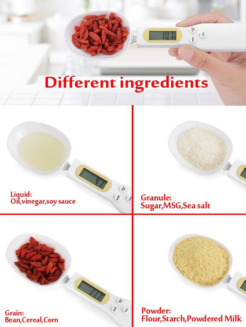 A Digital Kitchen Scale With Spoon, LCD Display, 0.1g-500g Accuracy, Battery-operated, Non-rechargeable Button Cell, Battery-operated Mode, Suitable For Car Detailing, Cooking, Baking And Portion Control - Battery Not Included In Package_voghion.com