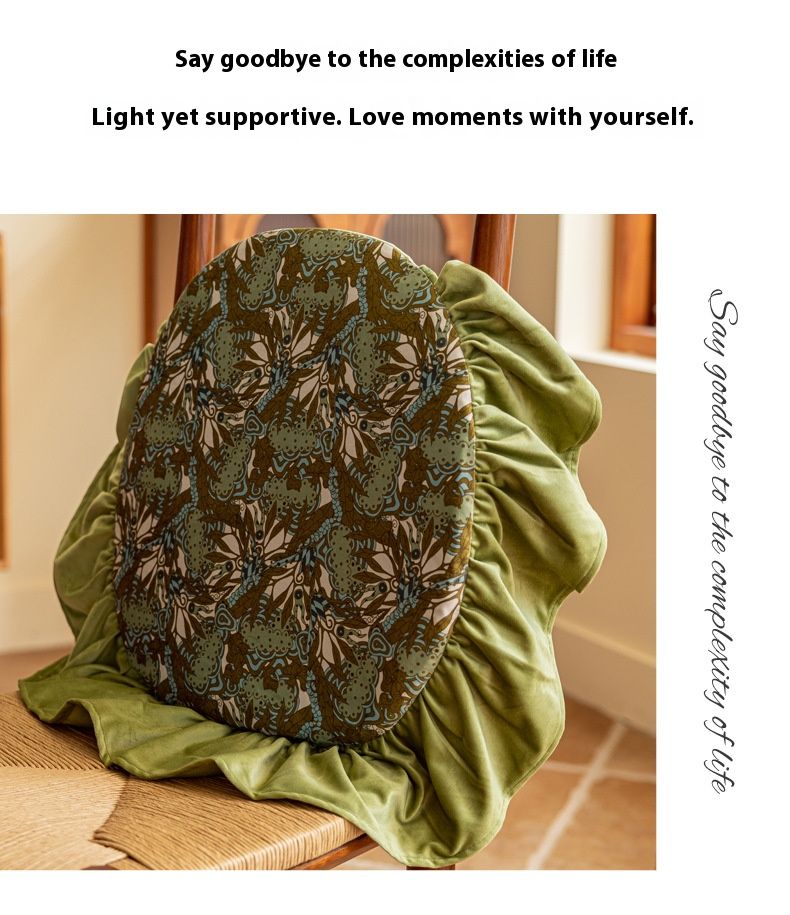 Polyester French-Style Chair Cushion – 45x45cm Washable Seat Pad With Floral Ruffles For Dining & Home Decor (Green Rabbitweed/Iris Design, Non-Slip)_voghion.com