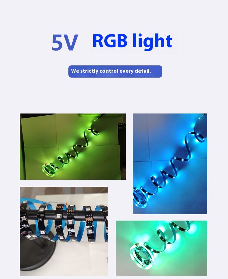 Tira de luces LED RGB Bluetooth USB de 5 V: barra de luz inteligente con cambio de color SMD 5050 para retroiluminación de TV, escritorios de juegos y ambientación._voghion.com