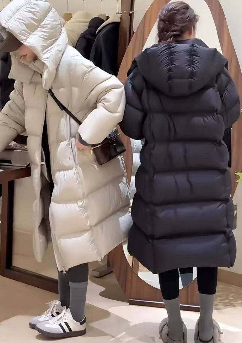Nieuwe Koreaanse damesjas met middellange puffer-dons - 90% witte eendendons, zacht, naad op de rug, minimalistische en losse winteroutfit_voghion.com