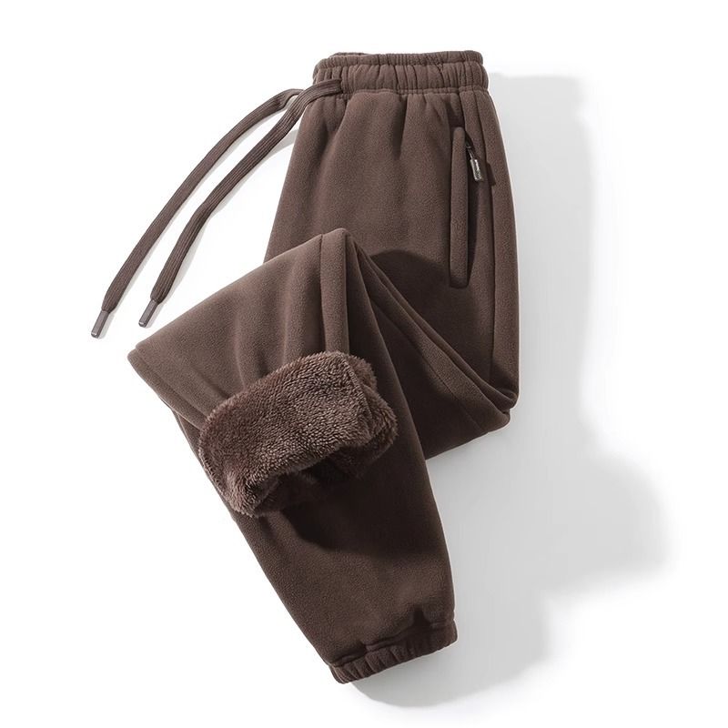 Herren-Sweatpants aus schwerem Fleece – Winterplüschfutter, lockere Passform, Kordelzug in der Taille (Schwarz/Grau/Khaki, S-5XL)_voghion.com