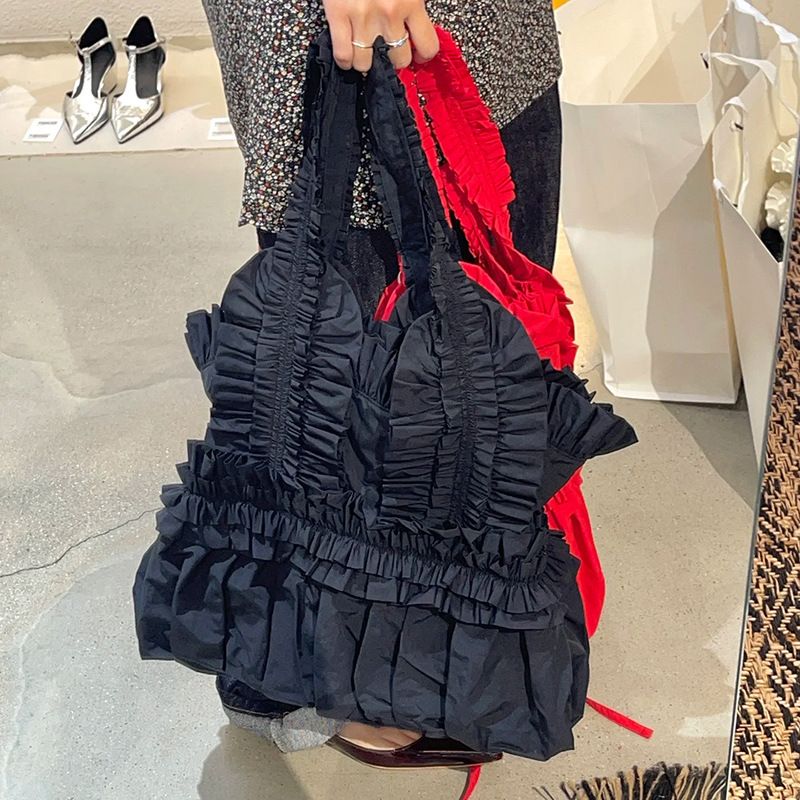 Borsa a tracolla monospalla in pizzo plissettato sotto le ascelle, nuova in stile coreano, autunno/inverno, abbigliamento casual alla moda e versatile, semplice da usare per i pendolari._voghion.com