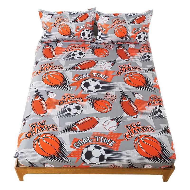 Parure de lit trois pièces avec drap-housse et motif de sports de balle, impression numérique, pour adultes et enfants_voghion.com